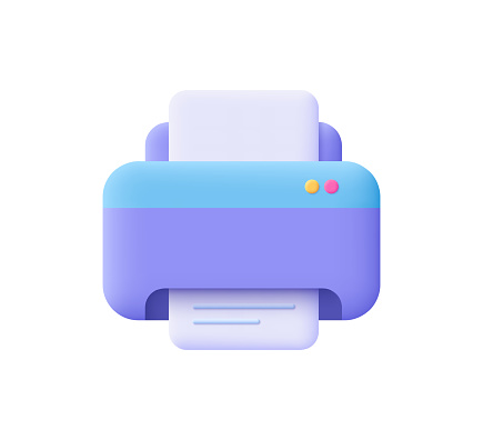 Paper printer. Office equipment, office supplies. 3d vector icon. Cartoon minimal style.