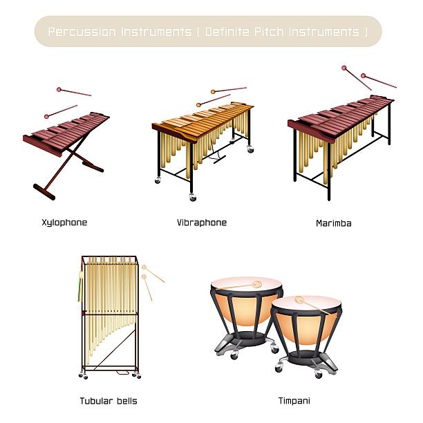 세트마다 음악 percussion instruments 흰색 바탕에 흰색 배경 - vibraphone stock illustrations