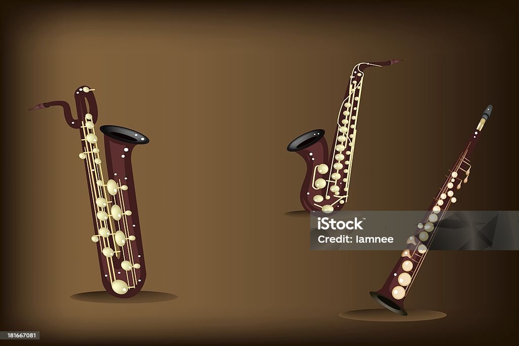 Drei Retro-Saxophon auf dunklen braunen Hintergrund - Lizenzfrei Baritonsaxophon Stock-Illustration