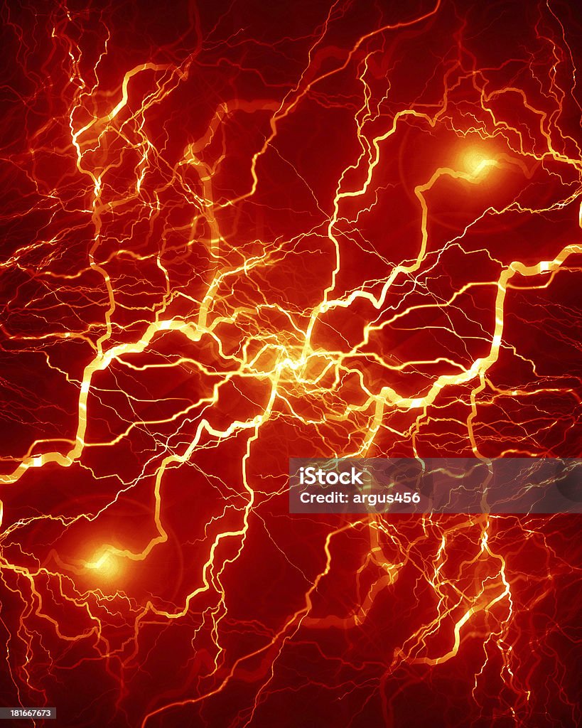 electricity electrical spark or lightning on a bright red background Lightning Stock Photo