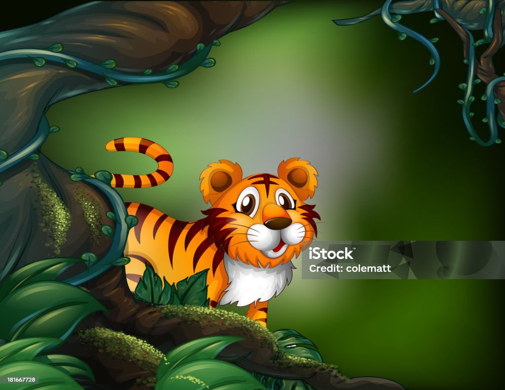 Forêt tropicale avec un tigre - clipart vectoriel de Algue libre de droits