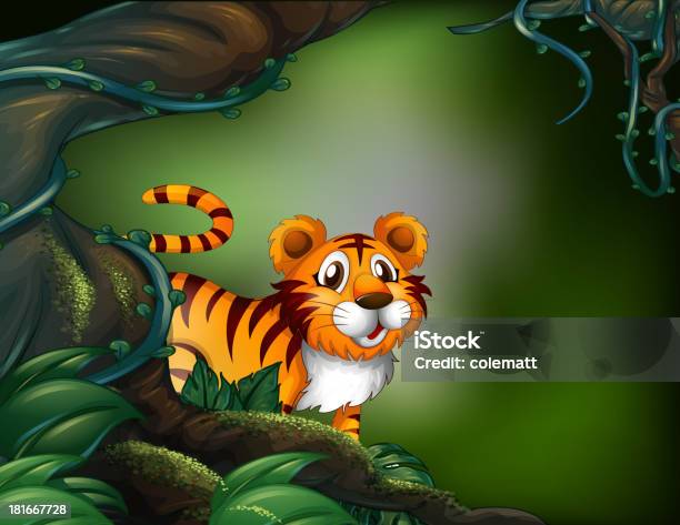 Forêt Tropicale Avec Un Tigre Vecteurs libres de droits et plus d'images vectorielles de Algue - Algue, Animaux à l'état sauvage, Arbre