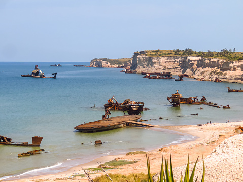 Shipwreck beach (Ship Cemetery, Cemitério de Navios) in Panguila, Luanda Province in Angola.