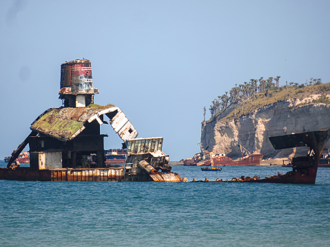 Shipwreck beach (Ship Cemetery, Cemitério de Navios) in Panguila, Luanda Province in Angola.