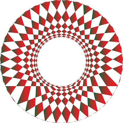 Geometric pattern of circles and stripes that appears to move when viewed. Christmas design