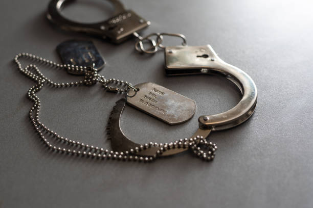 istock a military badge and handcuffs on a dark background 1816683430