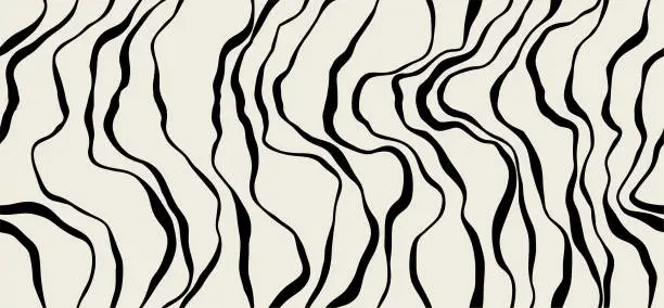Vector illustration of Vector seamless pattern. Abstract op art texture with bold monochrome wavy stripes.