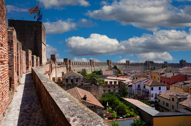 Panorama of Cittadella (Veneto, Italy) from the city walls. stock photo
