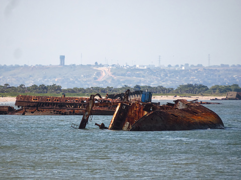 Shipwreck beach (Ship Cemetery, Cemitério de Navios) in Panguila, Luanda Province in Angola.