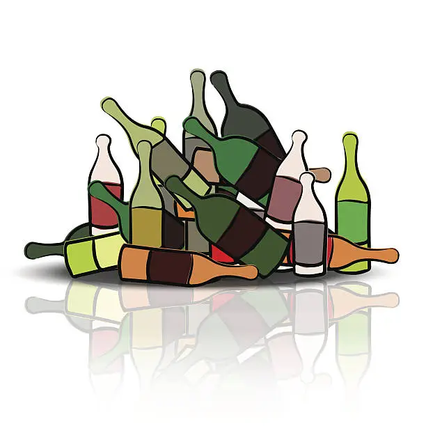 Vector illustration of Pile of empty bottles