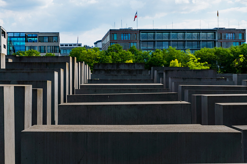 Berlin, Germany-august 9, 2022:view of the Memorial to the Murdered Jews of Europe on Berlin during a sunny day