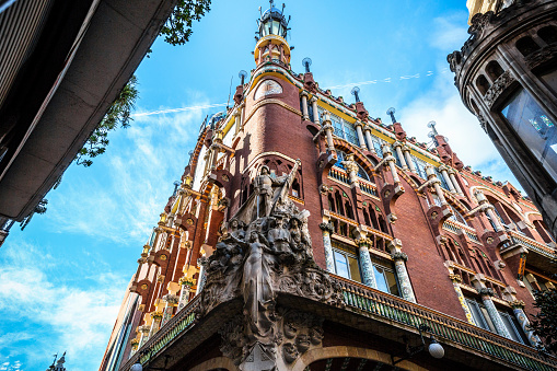 Barcelona, Spain - January 24, 2015: Palau de la Música Catalana is an architectural masterpiece designed by Lluís Domènech i Montaner. Completed in 1908, this Catalan modernist concert hall is renowned for its ornate and vibrant design.