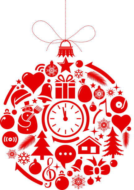 christmas icons drawn of vector christmas icons. time silhouettes stock illustrations