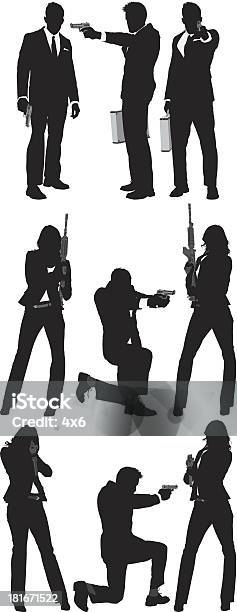 Secret Agents With Guns Stock Illustration - Download Image Now - Organized Crime, In Silhouette, Activity