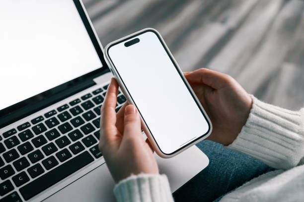 istock Phone and laptop with isolated screen, space for your advertising 1816716142