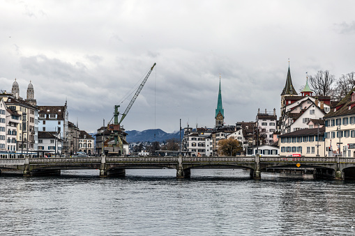 Zurich, Switzerland - January 15, 2015: Zurich River during the daytime
