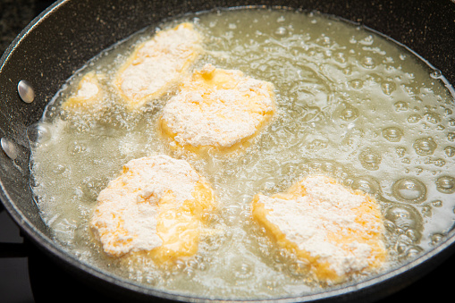 Hericium erinaceus (also called lion's mane mushroom, mountain-priest mushroom, bearded tooth fungus, and bearded hedgehog)  coocking it in a frying pan, with egg and four.. breadin it is Delicious!!