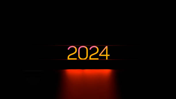 istock 2024 neon glowing number on a black background. 2024, annual concept, banner. 3D render 1816722233