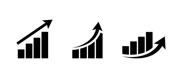 Growing bar graph icon vector in flat style. Rising arrow symbol illustration