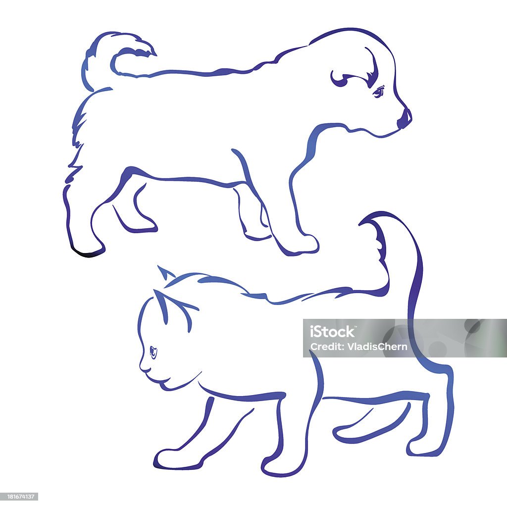 dog and cat silhouette vector illustration sketch dog and cat silhouette vector illustration  sketch Animal stock vector