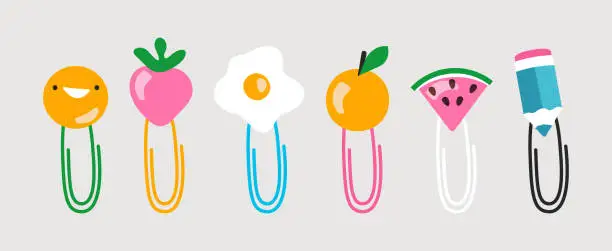 Vector illustration of Colorful decorated paper clips set vector illustration