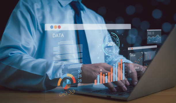 istock Businessman use computers to analyze business and manage corporate data, business analytics with charts, metrics and KPIs to improve organizational performance, marketing, financial organization strategy. 1816743622