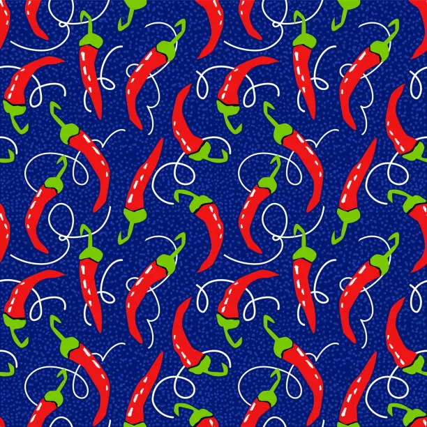 Vector illustration of abstract hot spicy red chili peppers  seamless  pattern, vector illustration