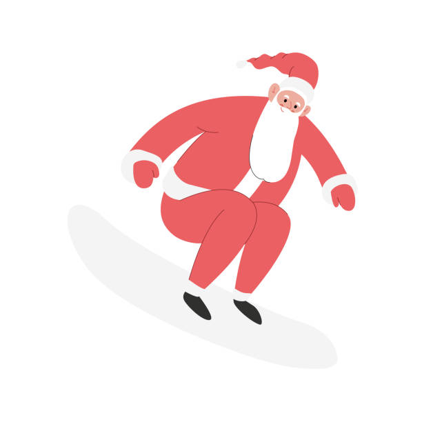istock Modern flat vector illustration of cheerful Santa Claus surfing on a wave, wearing red clothes 1816744073