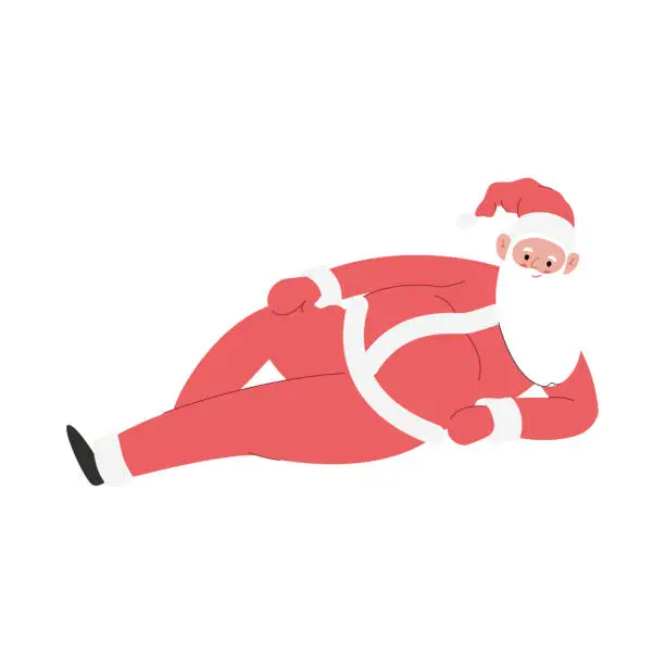 Vector illustration of Modern flat vector illustration of cheerful Santa Claus laying down, wearing red clothes