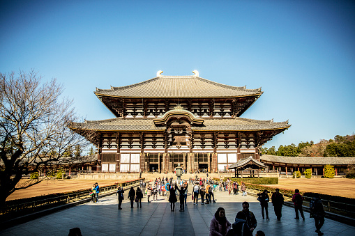 Nara, Japan - December 20, 2015: Todai-ji, which is a listed UNESCO World Heritage Site as one of the \