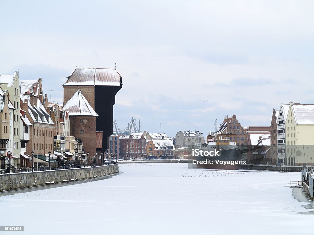 Rio Moltawa e o Guindaste em Gdansk, Polónia - Royalty-free Antigo Foto de stock