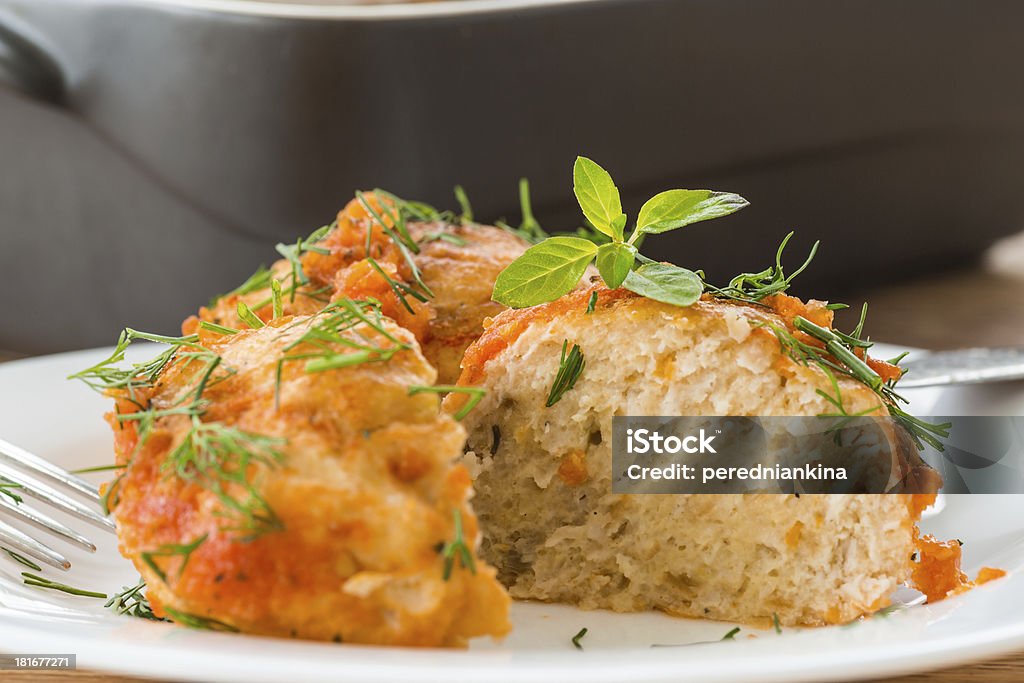 chicken meatballs steamed chicken meatballs in tomato sauce with dill Appetizer Stock Photo