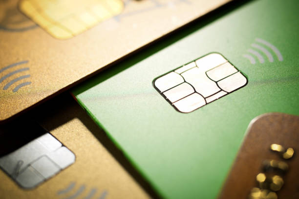 Close-up of a contactless bank credit cards stock photo