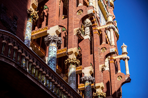 Barcelona, Spain - January 24, 2015: Palau de la Música Catalana is an architectural masterpiece designed by Lluís Domènech i Montaner. Completed in 1908, this Catalan modernist concert hall is renowned for its ornate and vibrant design.