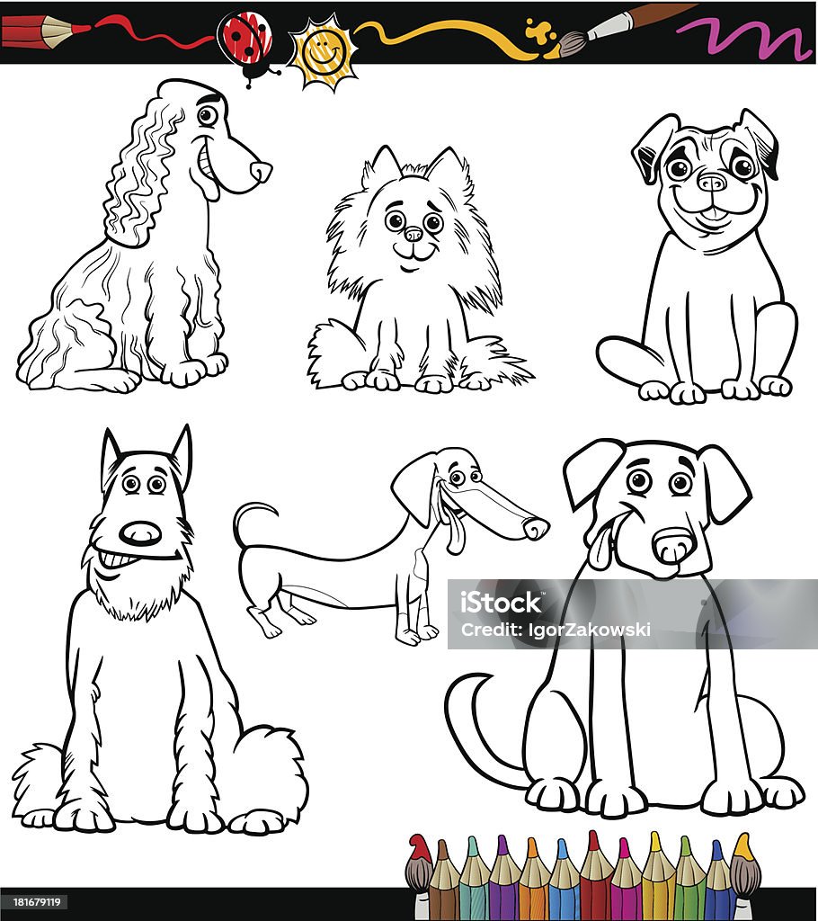 As raças de cão dos desenhos animados para colorir páginas - Vetor de Animal royalty-free