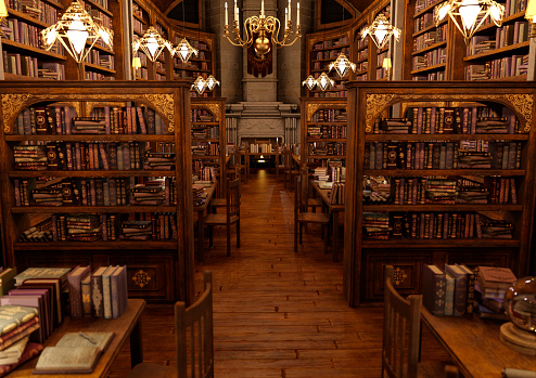 3D rendering of a magic library interior