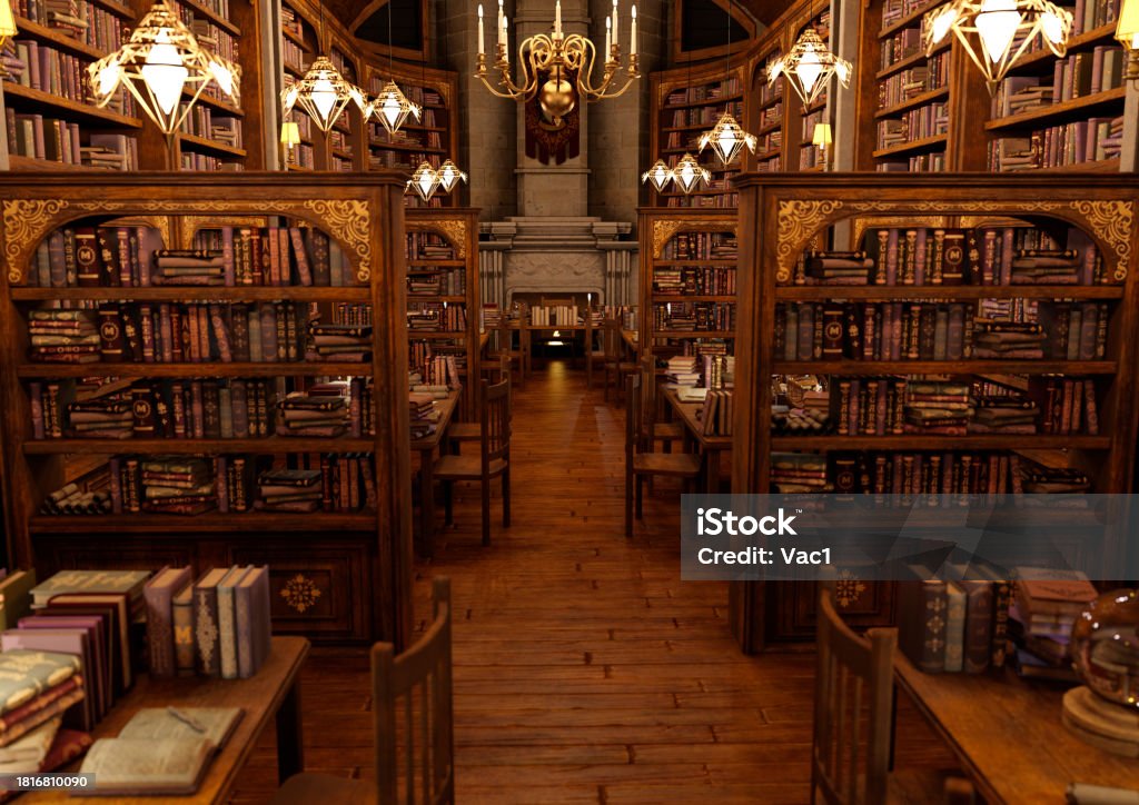 Magic Christian Library 3d Rendering Magic Library Stock Photo - Download Image Now - Library ...