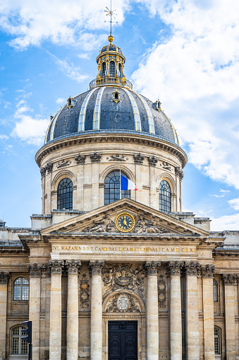 Top dome of the Institut de France building on the Quai de Conti in Paris, France