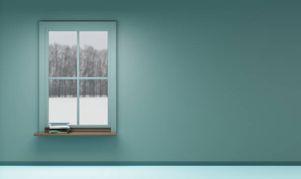 floor and walls with windows a room where the view outside the window is winter 3d illustration - indoors window courtyard elegance imagens e fotografias de stock