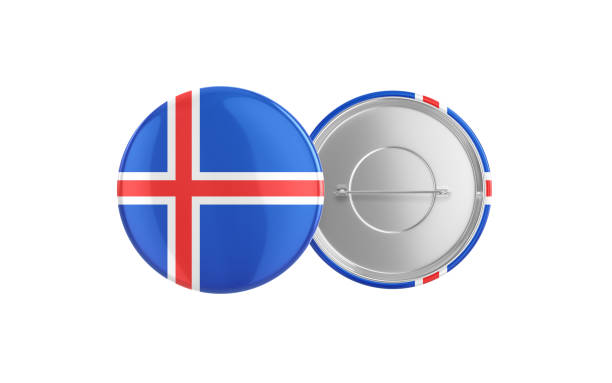 3d Render iceland Flag Badge Pin Mocap, Front Back Clipping Path, It can be used for concepts such as Policy, Presentation, Election.