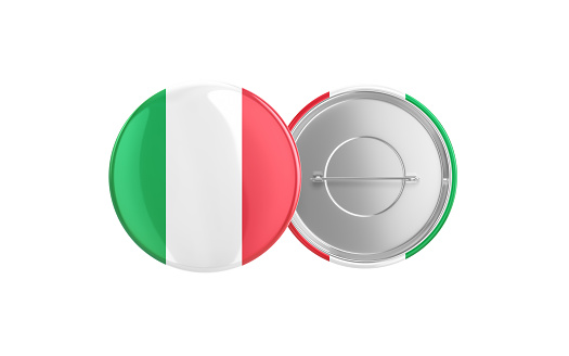 3d Render italy Flag Badge Pin Mocap, Front Back Clipping Path, It can be used for concepts such as Policy, Presentation, Election.