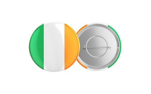 3d Render ireland Flag Badge Pin Mocap, Front Back Clipping Path, It can be used for concepts such as Policy, Presentation, Election.