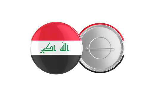 3d Render iraq Flag Badge Pin Mocap, Front Back Clipping Path, It can be used for concepts such as Policy, Presentation, Election.