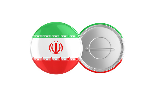 3d Render iran Flag Badge Pin Mocap, Front Back Clipping Path, It can be used for concepts such as Policy, Presentation, Election.