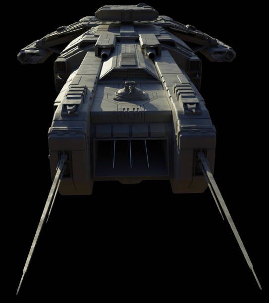 istock Spaceship Carrier Isolated on Black - Close Up Front View 1816843285