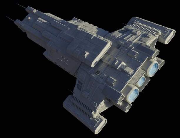 istock Spaceship Carrier Isolated on Black - Diagonal View from Above 1816843483