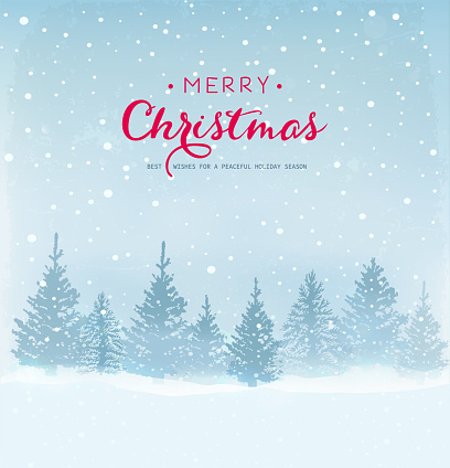 Winter background, landscape. New year and Christmas greeting card. With text
