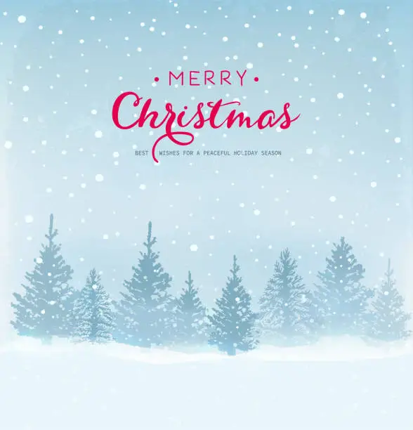 Vector illustration of Winter background, landscape. New year and Christmas greeting card.