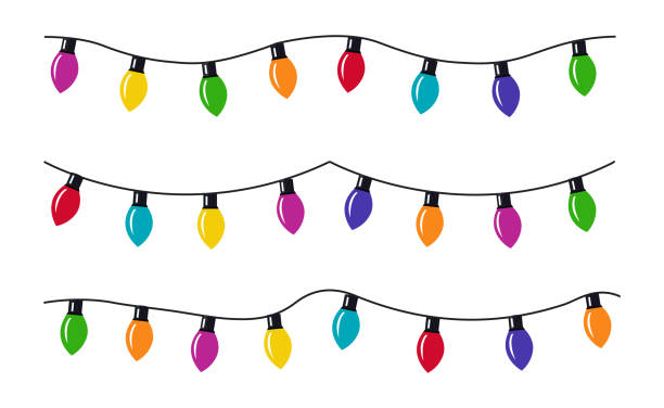 illustrazioni stock, clip art, cartoni animati e icone di tendenza di illustrazione vettoriale di quattro diverse stringhe di luci di natale. - luce-natalizia-immagine