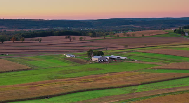 Aerial Shot of Farm in Central Pennsylvania at Sunrise